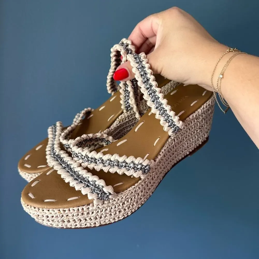 Carrie‎ Forbes Said Three Strap Raffia Wedge Sandal